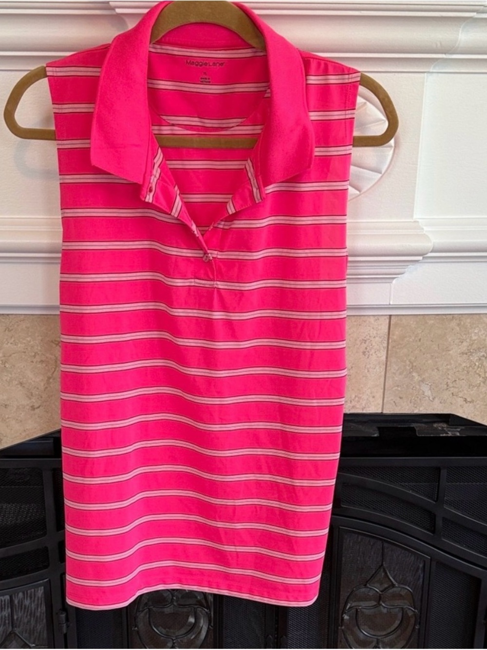 Maggie Lane Pink Striped Sleeveless Golf Tennis Polo Top XL